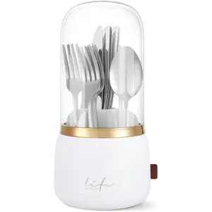 EXIN DECHEN 360° Rotation Silverware Organizer for Kitchen Counter,Utensil Holder Caddy Silverware Caddy Holder for Party,Spoon and Fork Organizer,7 Slots and Intermediate Drainage Device with Cover