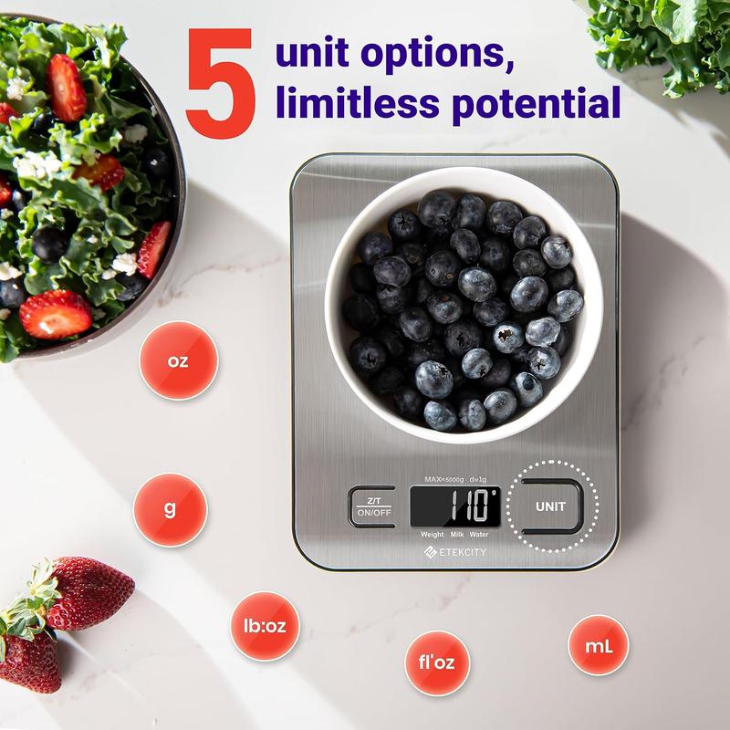Etekcity Food Kitchen Scale, Digital Grams and Ounces for Weight Loss, Baking, Cooking, Keto and Meal Prep, LCD Display, Medium, 304 Stainless Steel Etekcity