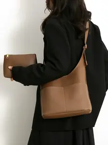 Slouchy 2 in 1 Hobo Bag Purse Women's Minimalist PU Leather Shoulder Bag with Pouch Set Large Work Tote Everyday College Travel Office