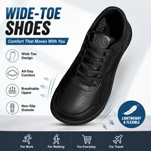 Wide toe design for foot freedom, water repellent, slip resistant shoes