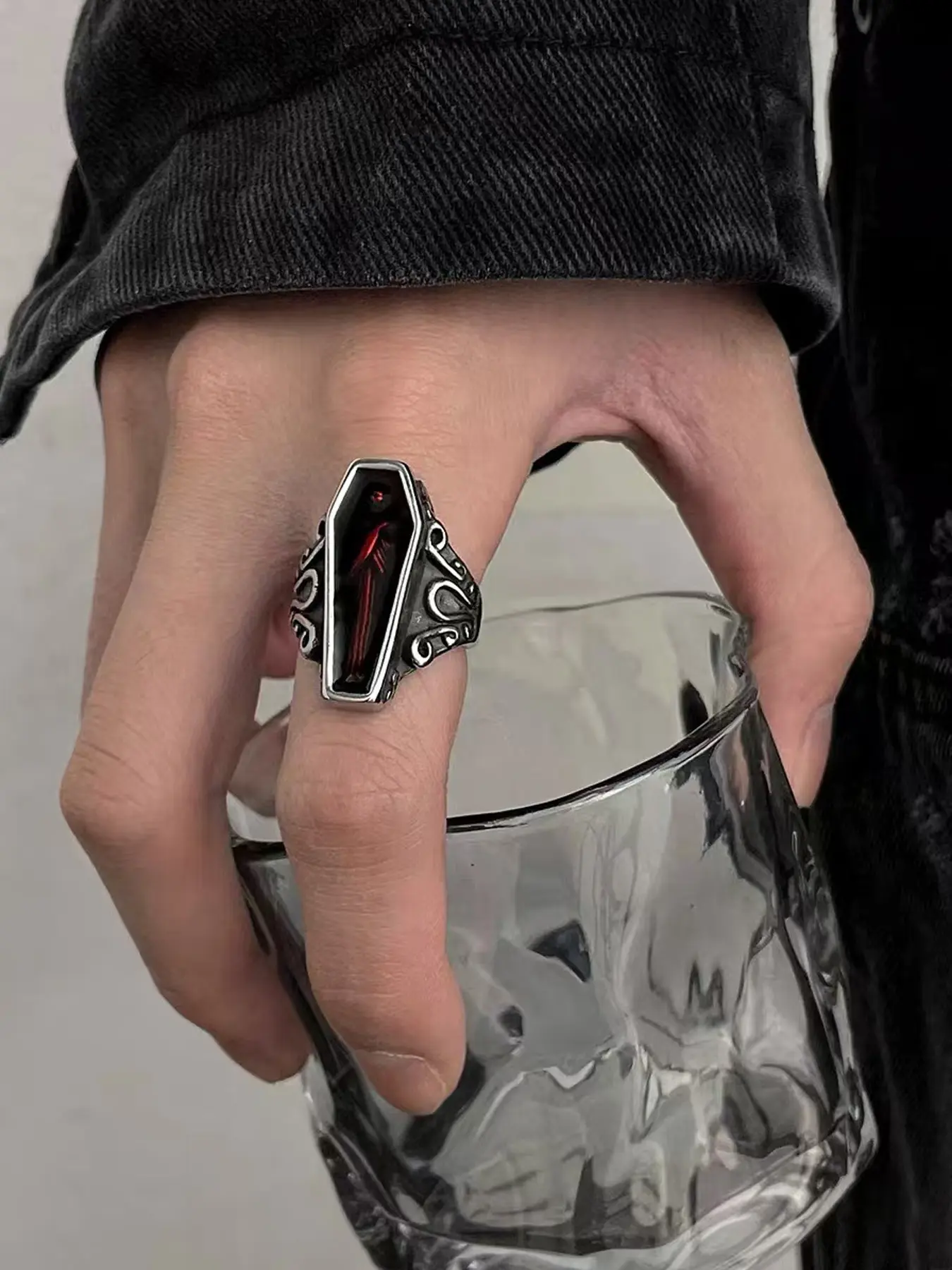 Vampire Coffin Cross Ring, Skull Series, Octagram, Zombie Coffin Resin Ring, Unisex Vintage Punk Hip Hop Style, Witchy Jewelry, Dark Aesthetic Rings, Halloween Gift