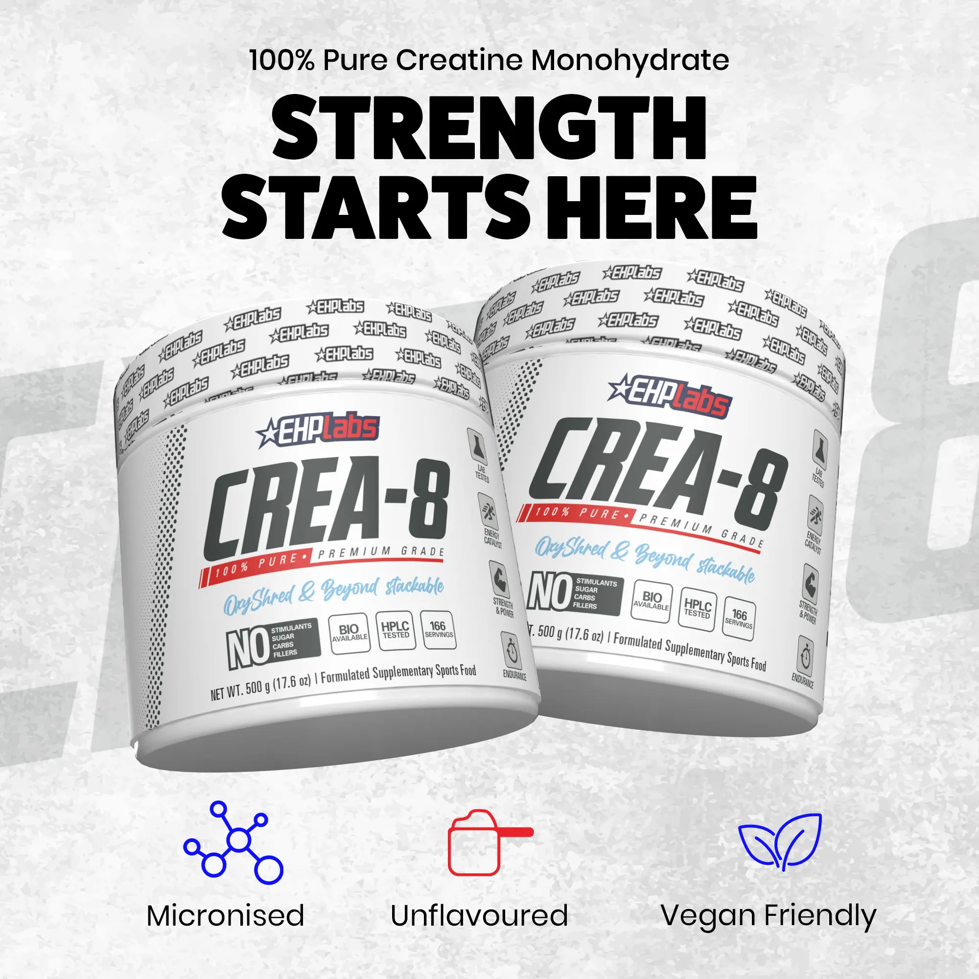 CREA-8 Creatine Monohydrate Twin Pack | 2 x 500g Micronized Creatine | Unflavored | Strength & Recovery Support | Best Value Bulk Bundle, Clean, Fitness, Supplement Vitamin Vitamin Bathroom