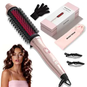 Infrared Thermal Brush 1.65”, 100M Negative Ions 2-in-1 Curling & Straightening Round Brush, 6 Heat Settings, Dual Voltage Styler, Lightweight & Quiet, Auto Shut-Off, Elegant Gift Box for Women Pink