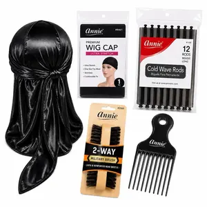 Men's 360 Wave Haircare Kit - Heatless Silky Durag, Skin Friendly Wig Cap, Lightweight Cold Wave Rods Set, Frizz-Control Brush | 1 Size Fits Most, Sleep & Daily Compression Training Bundle
