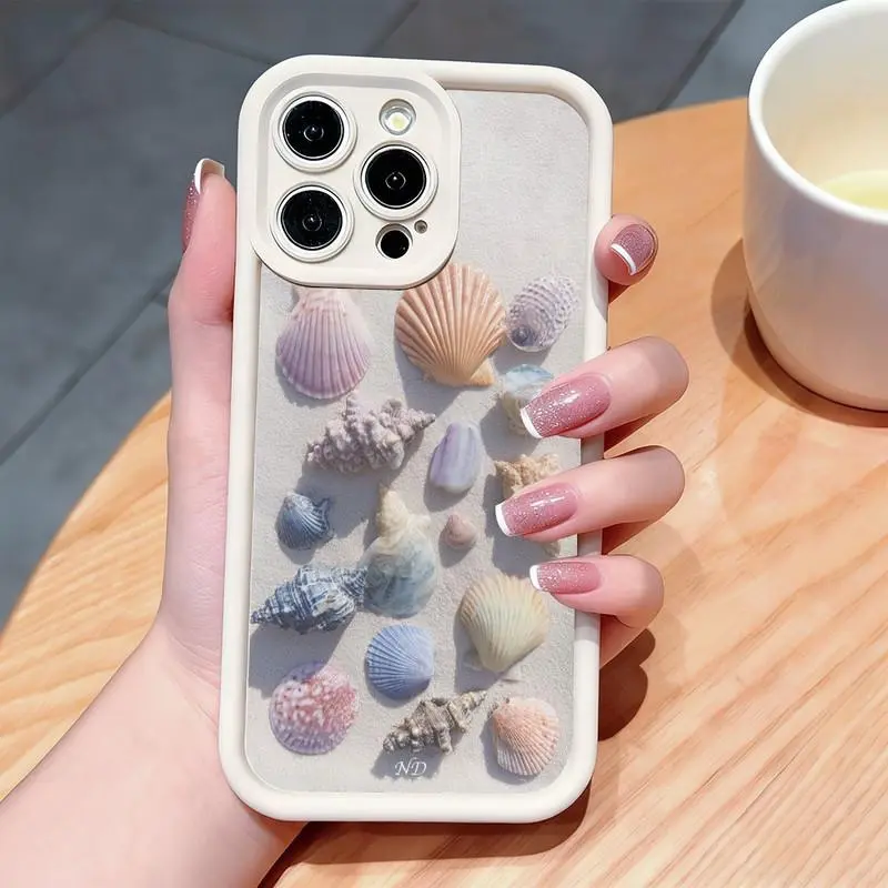Colorful seashell and conch print phone case. Compatible with iPhone 17 Pro Max/16 Pro Max/15 Plus/14/13/12/11, TPU soft case. Compatible with Galaxy S26 Ultra/S25 Plus/S24/S23, Dopamine color option. Compatible with Galaxy A54/A53/A33/A15.