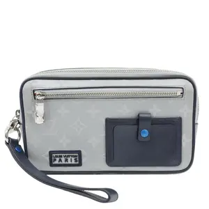 Pre-owned Louis Vuitton Canvas Clutches & Wristlets Satellite Alpha Monogram Clutch Bag Silver