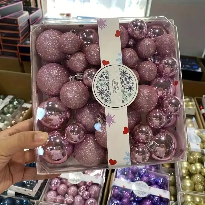 44pcs Christmas Bauble Set, Festive Tree Ornaments, Glitter Finish, Assorted Colors, Plastic Hanging Decor, Holiday Boxed Decor Pack, Perfect Gift for Lovers