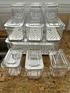 10 Pack Clear Plastic Refrigerator Pantry Organizer Bins Stackable Fridge Containers with Lids Eco-Friendly Food Grade Material for Kitchen Storage