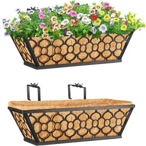 2 Pack 16 Inch Window Boxes Planters with Coco Liner, Metal Deck Railing Planter Boxes, Balcony Planters Railing , Horse Trough Window Flower Planter Boxes for Outdoor Porch Fence Patio
