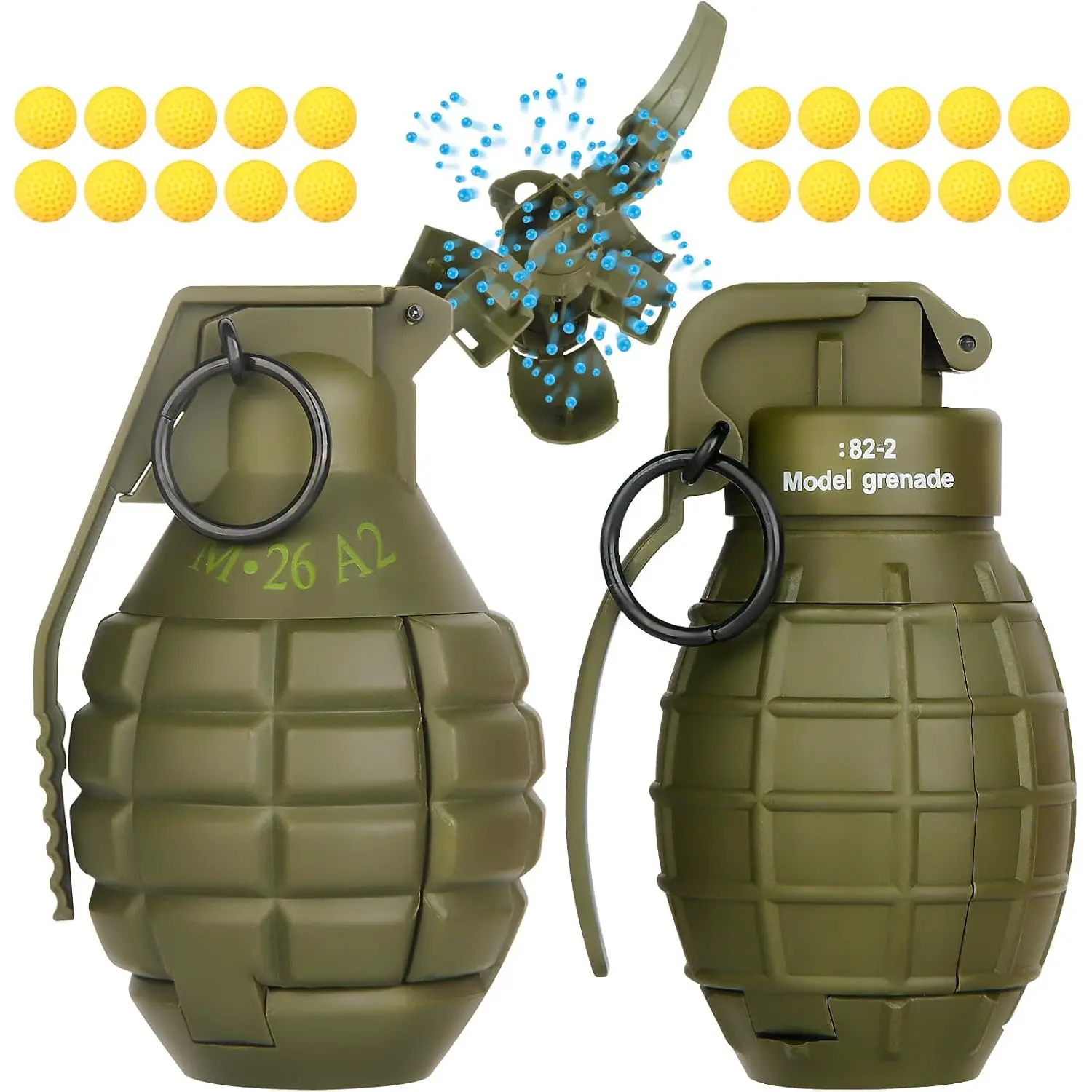 2Pcs Toy Hand Grenade for Tactical Game,20 Round Ammo,14+ and Adults,Green