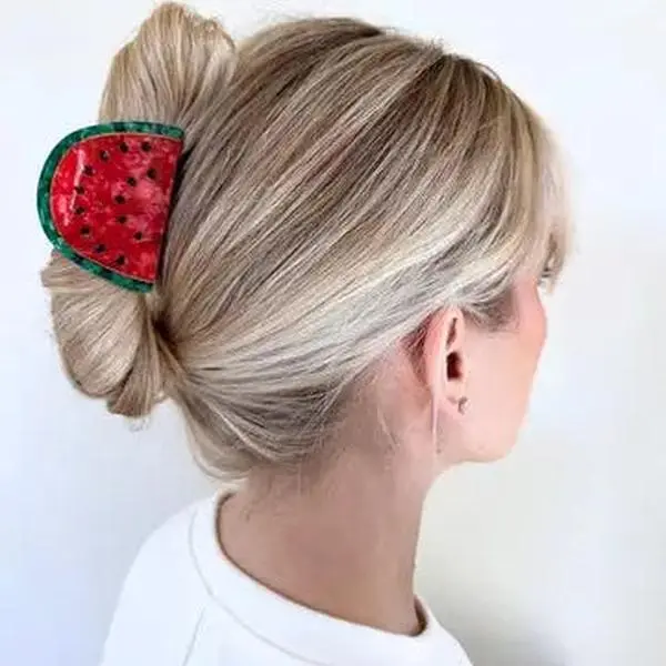 Watermelon Fruit Acetate Hair Claw Clip for Hair Enthusiasts, Hand-Painted Double-Sided Design, Eco-Friendly Biodegradable Cellulose Acetate Material, Acetate Hair Claws