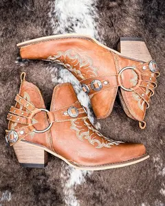 Myra Bag Women's Leather Western Ember Booties - Canyon Brown, Padded, Soft Shoe
