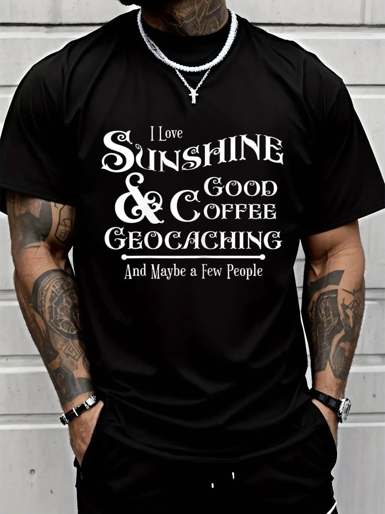 100% cotton Funny Geocaching Stash Cache Trackable Code Swag Novelty T-Shirt Men Graphic T-Shirt Cotton Print short Sleeve Casual Top, Summer Tee Mens Tops