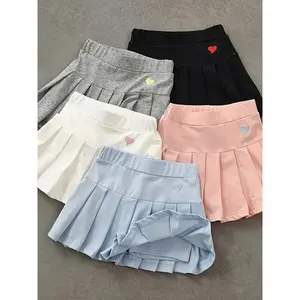 2 Girls Casual Skirt Pants with Secure Elastic Waistband - Machine Washable Solid Color Skirt Pants for Toddlers And Children, Breathable Summer Set