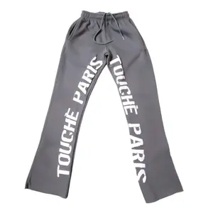 Men Smoke Gray Stacked Puff Print Flare Jogger Pants
