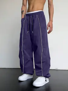 Men's Loose Sports Pants, Outdoor Activities & Casual Wear, Drawstring Waist, Breathable Fabric, Fitted Style, All Seasons, Breathable Sporty Bottoms