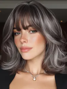 10 Inch Granny Bangs Short Hair Wig, High Heat Resistant Material, Daily Wear, Suitable for Any Occasion, Festival, Synthetic Curly Wigs