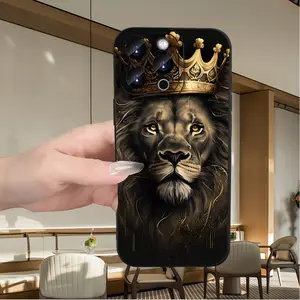 stylish mobile phone case with creative lion wearing crown design, compatible with iPhone 17PROMAX, 11PRO, 11, XSMAX, XR, X and 7PLUS models