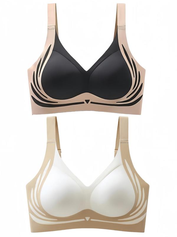 Women's Colorblock Print Wireless Bra, Seamless Adjustable Strap Push ...