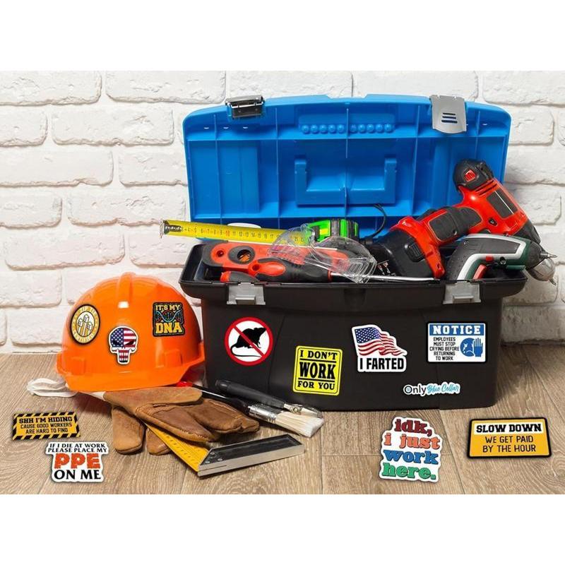 150 PCS Funny Hard Hat Stickers for Adults Tool Box Helmet Blue Collar Stickers Prank Meme Vinyl Waterproof Decal for Mechanics Electricians Union Military Construction Permanent Oil Marker Adhesive Strips
