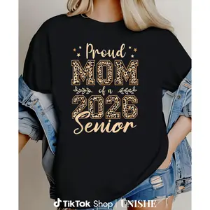 2026 Senior Graduation Proud Mom T-Shirt – Cotton Leopard Print