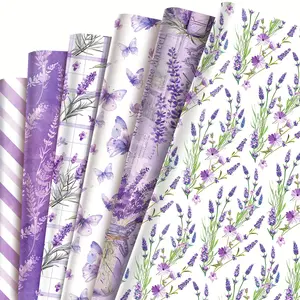 12 Pcs Fragrant Garden Theme Wrapping Paper - Lavender Butterfly Design Wedding Party Paper, Perfect for DIY Candy Wrapping, Gift Decorations & Floral Scene Setup Materials
