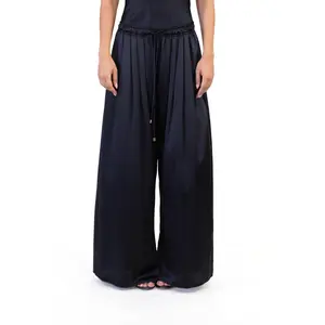 MORPHEW COLLECTION Black Silk Charmeuse Oversized Box Pleat Pants