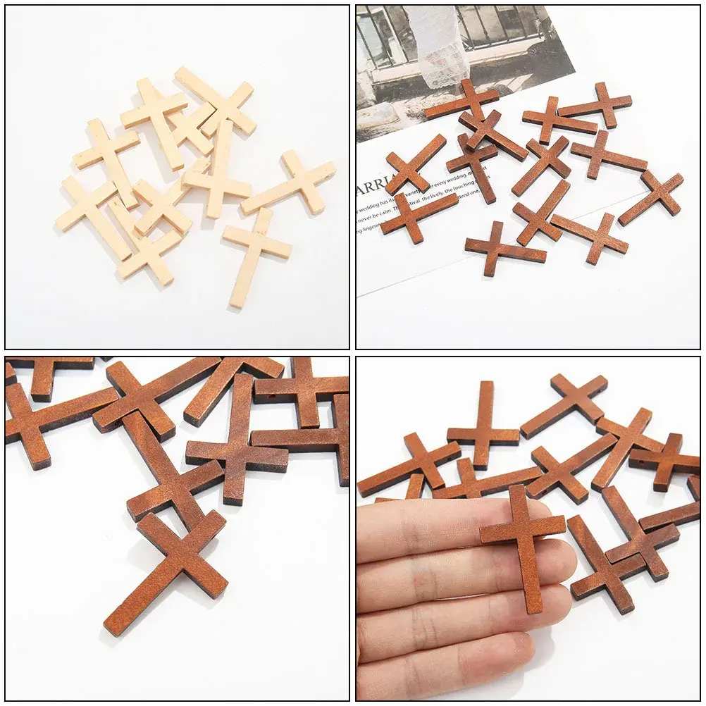 20Pcs Small DIY Cross Decor Premium Wood Material Wall Hanging Craft for Living Room Bedroom Ornament DIY Wooden Cross