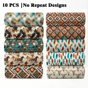 10PCS Boho Western Print Fabric, 23x55cm (9x22in) Classic Ethnic Cowboy Pattern Quilting Fabric for Western Boho Home Decor, DIY Quilting & Crafts