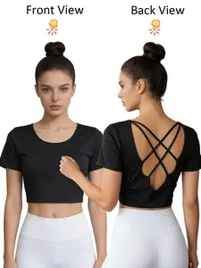 Women's Cross Back Sports Top, Athletic Tops, Breathable Sweat-Wicking Casual Versatile Sporty T-Shirt, Ideal for Daily Wear and Yoga Fitness