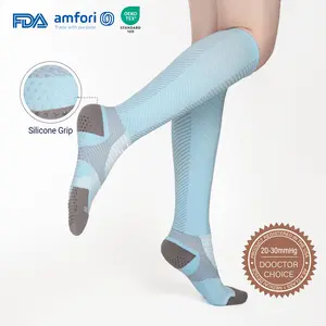ISUNIE Non-Skid Compression Socks 20-30 mmHg Cushioned Supportive FDA Registered for Women & Men with Silicone Grip & Moisture-Wicking Properties
