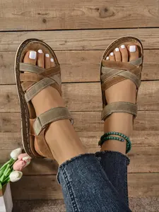 Women's Fashionable Velcro Adjustable Strap Sandals, Casual Comfortable Flat Sandals for Summer, Lightweight Breathable Shoes for Daily Wear