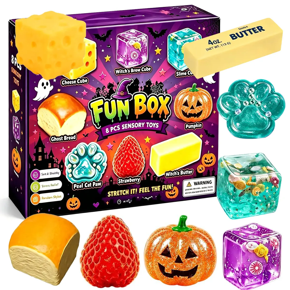 8-Piece Squishies Toys Pack, Malt Sugar Anxiety Fidgets Bundle with Slow-Return Squishy Sensory Toys, 8 Different Styles Fidget for Adults, Party Gift