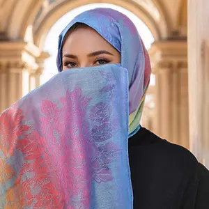 Colorful Flowers Jacquard Cotton Pashmina Women Wrap Shawl Tassels Scarves