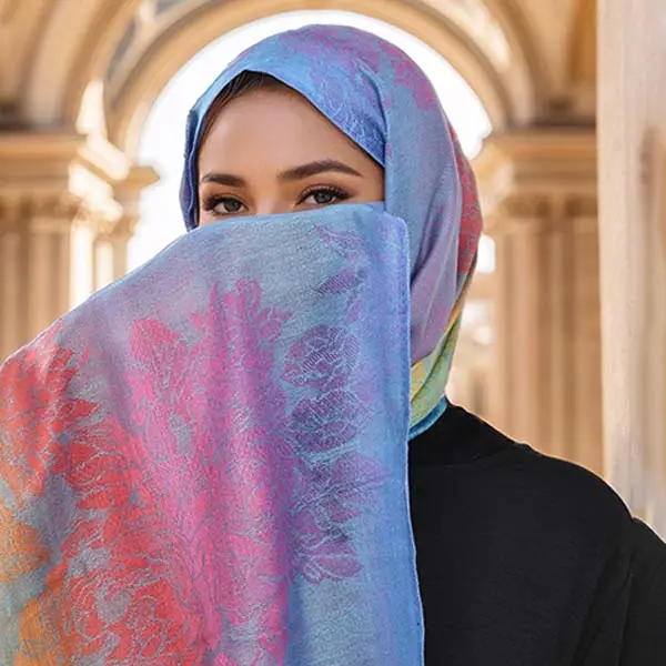 Colorful Flowers Jacquard Cotton Pashmina Women Wrap Shawl Tassels Scarves