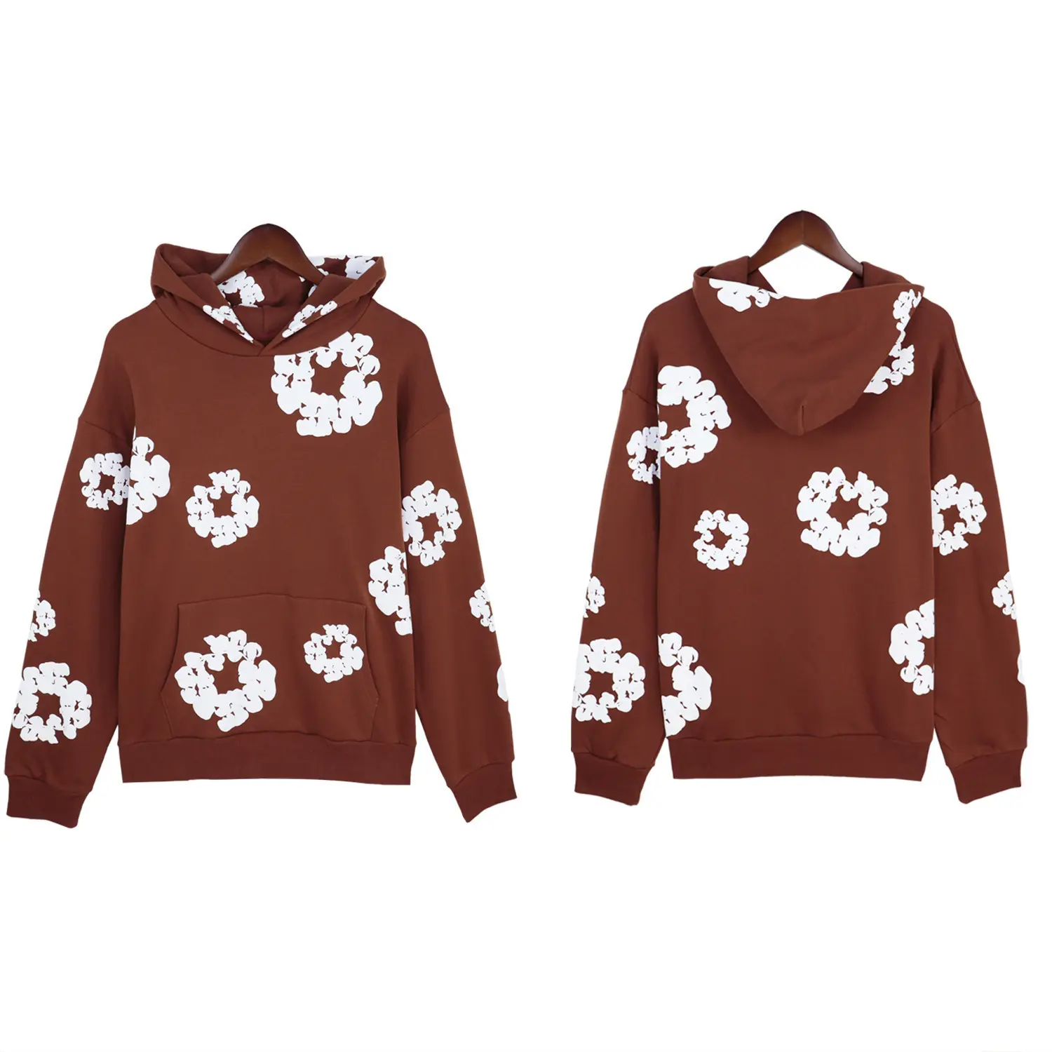 Dark brown hoodie (white floral wreath)