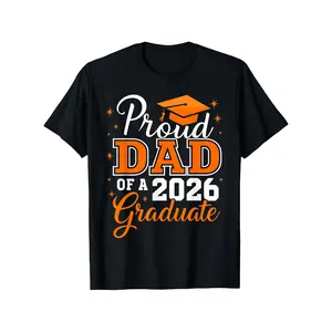Men's Short-Sleeve Soft Cotton Graphic T-Shirt - Menswear Streetwear, Relaxed Fit Round Neck, Proud Dad of 2026 Graduate, Black & Orange Lettering Diploma Prints, Breathable Casual Graduation Party Tee