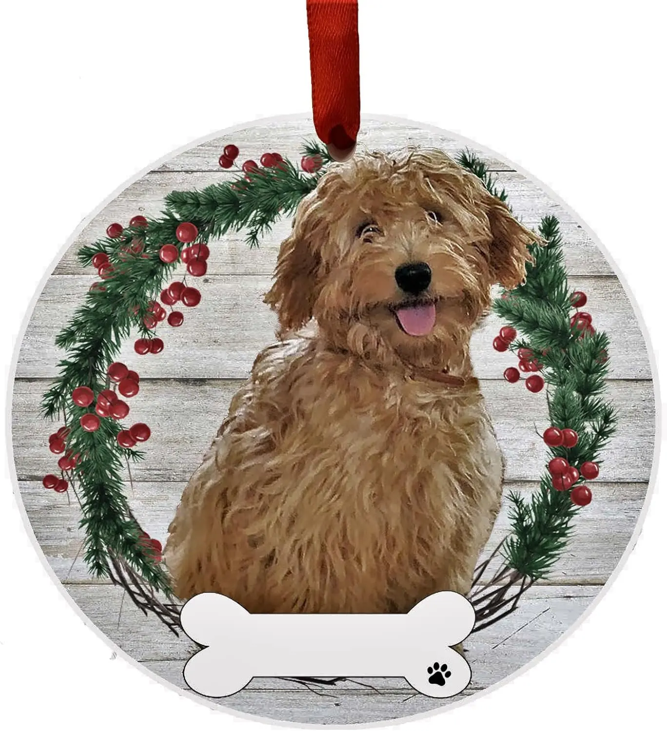 Rusty Goldendoodle Ornament - Personalizable - Dog Gifts - Ceramic Round Ornament with Glazed Finish - X-mas Decoration - Christmas Ornaments Craft Gifts - Ornaments for Pet Lovers 3x3 inch