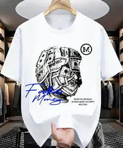 Fake Money Dollar Head T-Shirt, Edgy Streetwear Money Aesthetic Graphic Tee, Never Follow Rules Hip Hop Shirt for Men, 100% Cotton