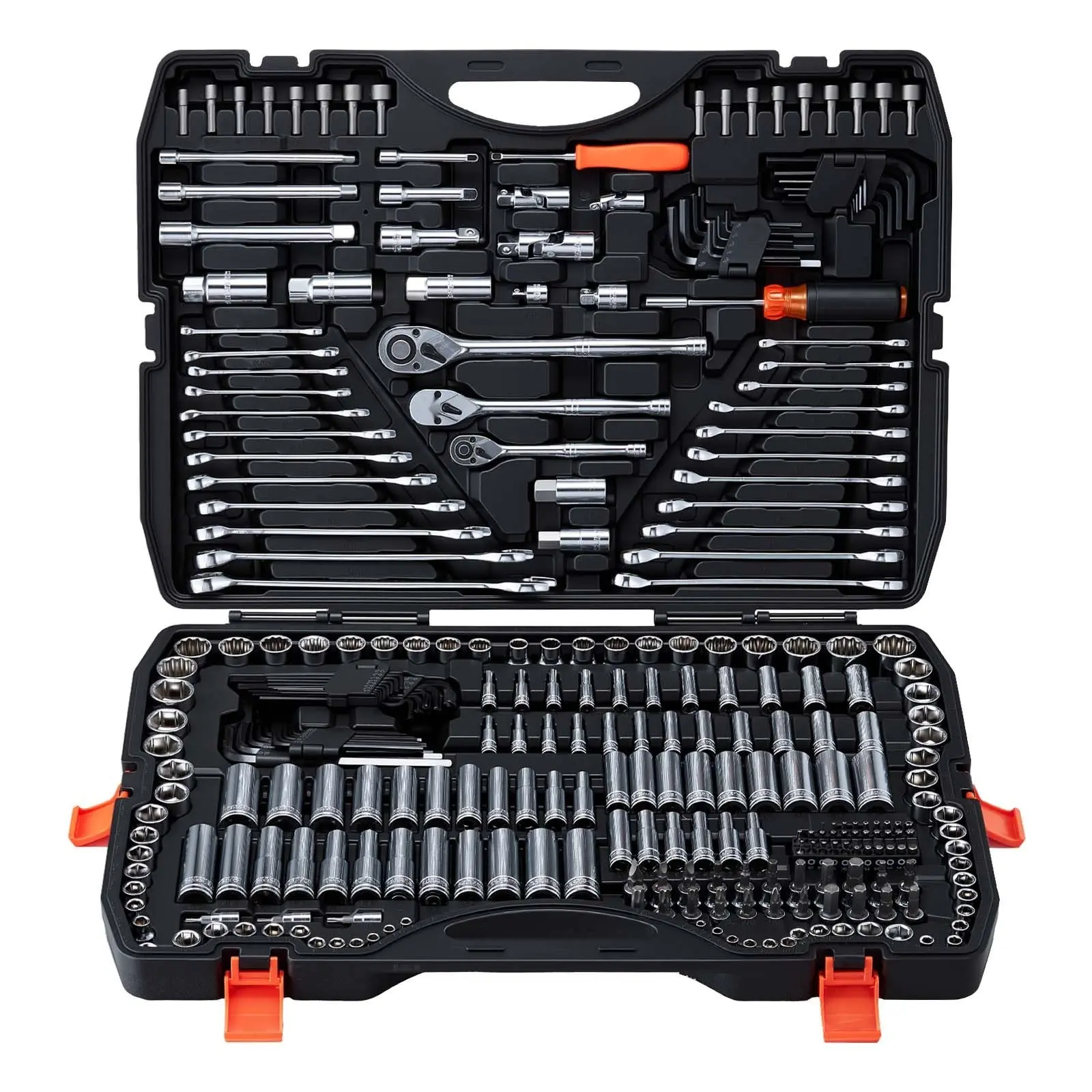 Mechanics Tool Set: 308-Piece Kit With 1/4, 3/8, and 1/2 Inch Drive, SAE and Metric Socket Set, Wrenches, Screwdriver Bits, Accessories, and Storage Case For Automotive Repair, Tools Included