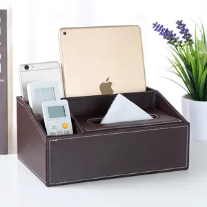 Creative Home Products Multifunctional Tissue Box Desktop Remote Control Storage Box Leather Tissue Holder