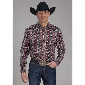 Mens Winter Aztec Print Long Sleeve Snap Western Shirt