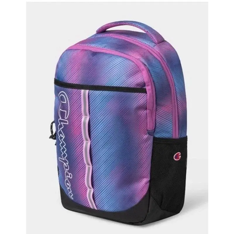 CHAMPION Center Colorblock Backpack for School with Laptop Sleeve, Padded Straps & Reflective Chain, Blue/Pink, Backpacks For School