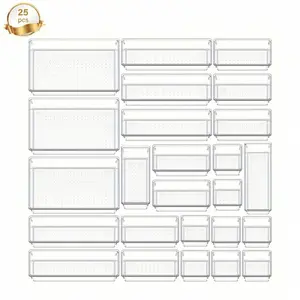 25pcs Clear Plastic Drawer Organizer Set, 4 Sizes Multi-Functional Bathroom & Vanity Drawer Organizers, Makeup, Kitchen & Office Storage Boxes, Household Storage Containers, Mother's Day Gift