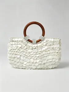 Fashion personality shell scales contrast stitching handbags,   handmade beaded details exquisite versatile dinner handbags, niche design suitable for daily travel, shopping, dating banquets and so on, Fashionable Evening Bag