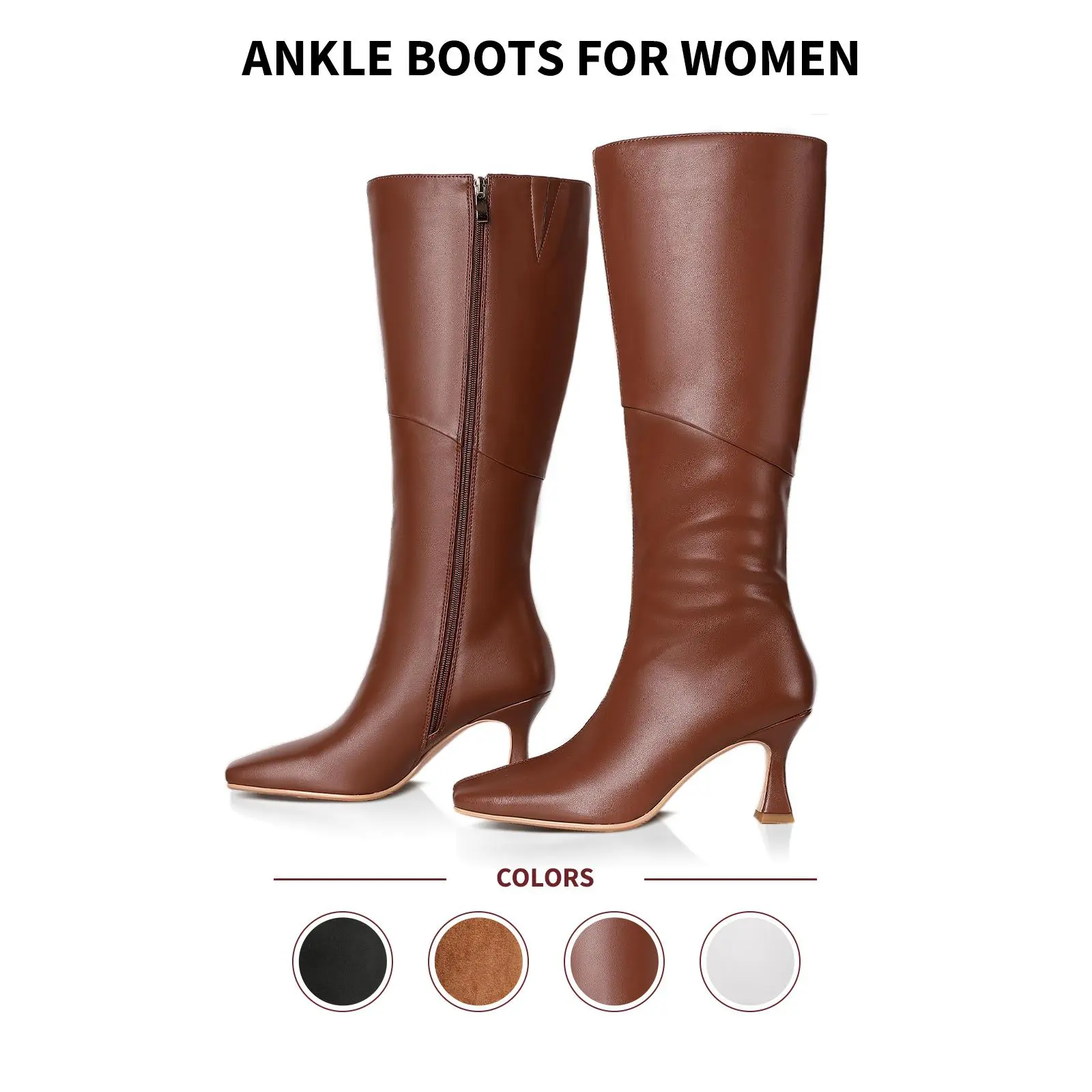 VIMISAOI Kitten Heels Boots for Women Kitten Heels Square Toe Tall Boot Side Zip Riding Western Long Boots For Women