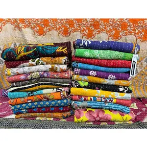 Vintage reversible kantha cotton bedspreads/throws, ralli bedcover blanket, gudari quilt (pack of 5)