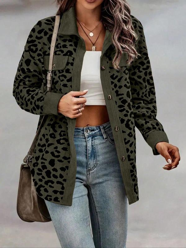 Women's Leopard Print Button Front Drop Shoulder Coat, Casual Long ...