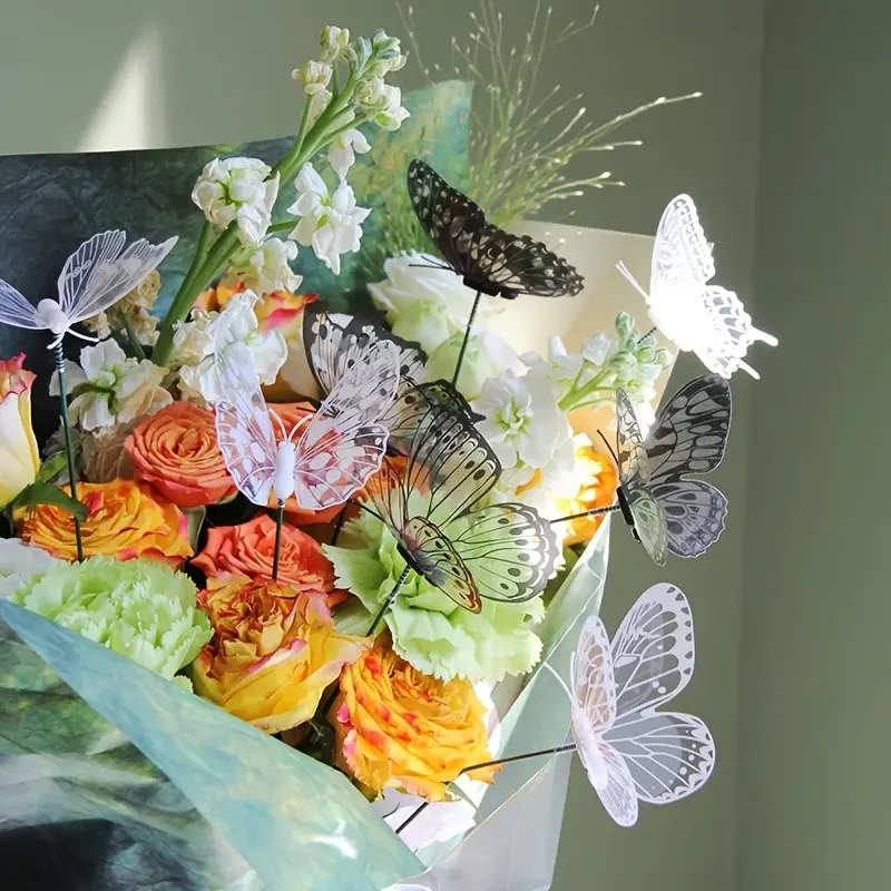 10pcs Plastic Butterfly Decorations, Weather-Resistant Vertical Garden Suncatchers, Ideal for Outdoor Balcony & Holiday Gifts