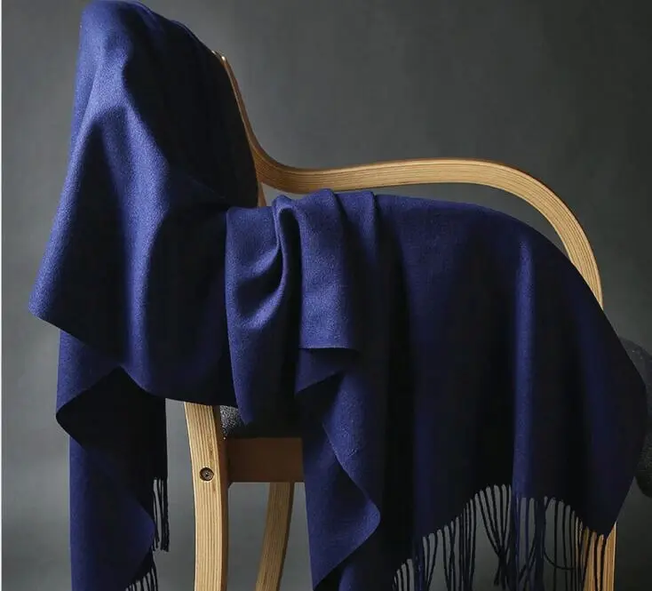 Oversized Blanket 100% Cashmere Scarf Shawl Wrap Solid Scotland Wool Navy